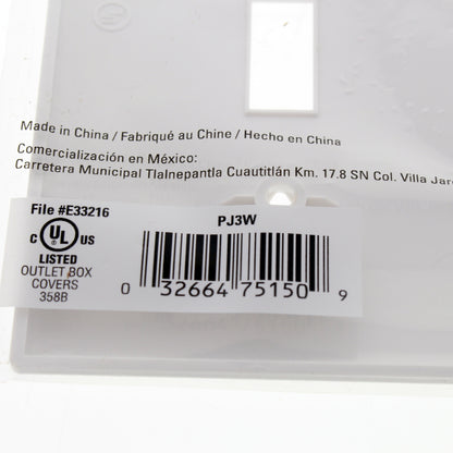 Eaton PJ3W White 3-Gang Toggle Switch Unbreakable Mid-Size Wallplate Nylon Cover