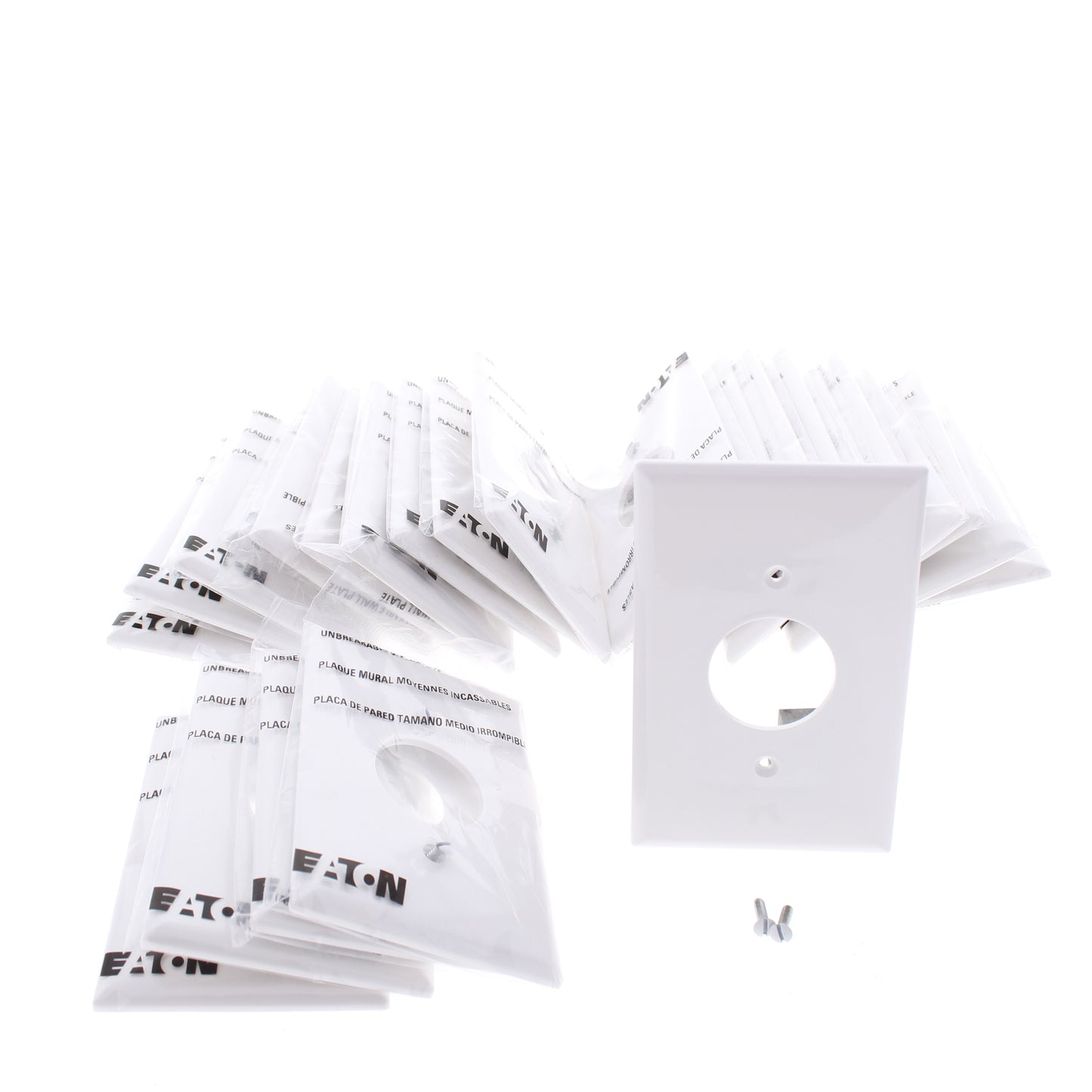 Eaton PJ7W White 1-Gang 1.406" Outlet Unbreakable Mid-Size Wallplate Cover 25pc