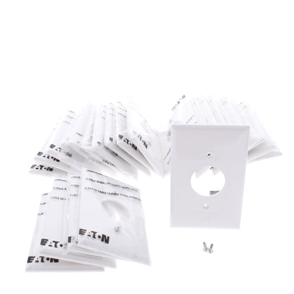 Eaton PJ7W White 1-Gang 1.406" Outlet Unbreakable Mid-Size Wallplate Cover 25pc