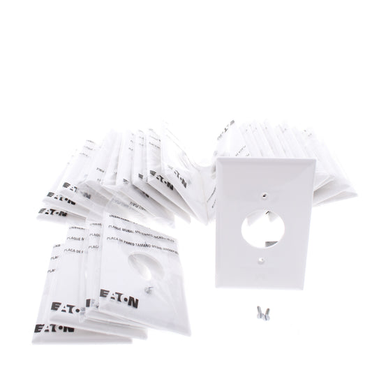 Eaton PJ7W White 1-Gang 1.406" Outlet Unbreakable Mid-Size Wallplate Cover 25pc