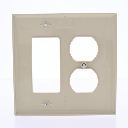 Eaton PJ826V Ivory 2-Gang Duplex Outlet Decorator GFCI Mid-Size Nylon Wallplate