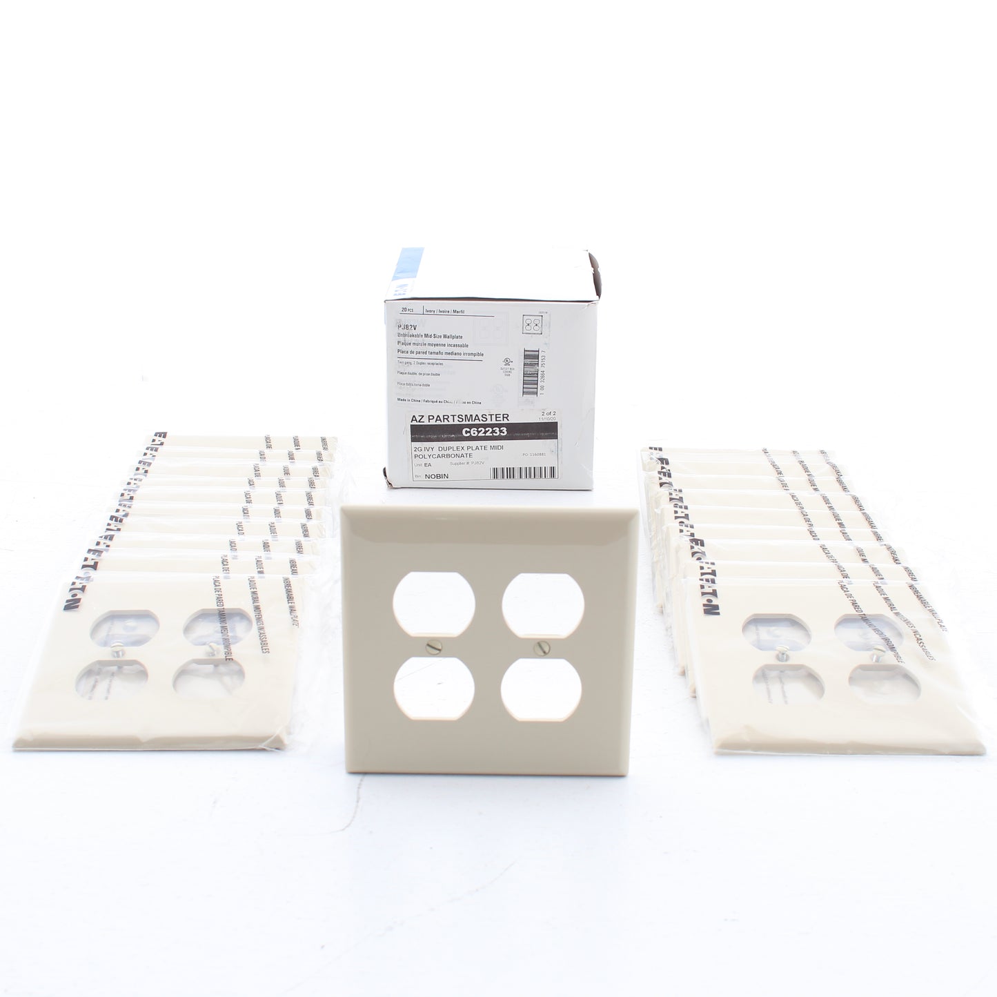 Eaton PJ82V Ivory 2-Gang Duplex Outlet Unbreakable Mid-Size Wallplates 20pcs