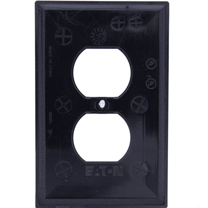 Eaton PJ8BK Black 1-Gang Duplex Receptacle Nylon Wallplate Outlet Mid-Size Cover