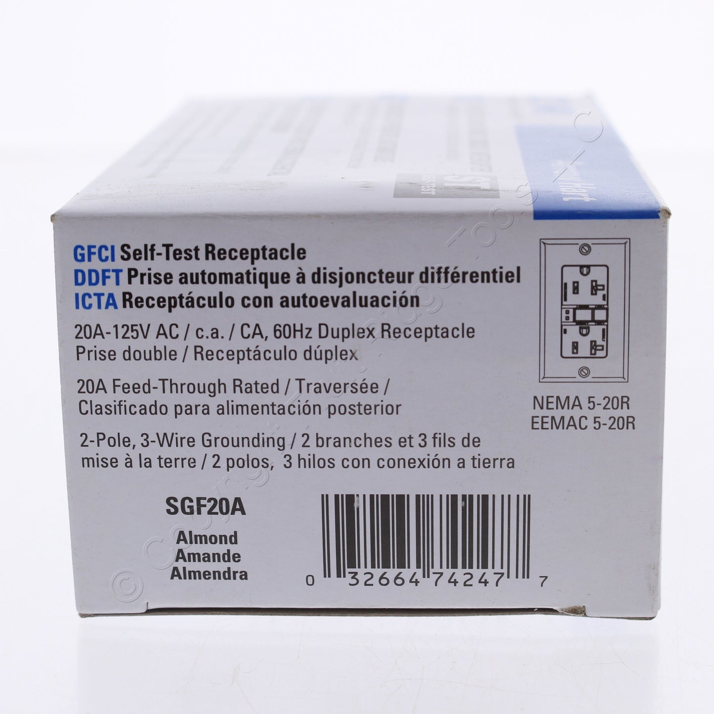 Eaton SGF20A Almond Self-Testing 5-20R 20A Gfci Outlet Duplex Receptacle 125V