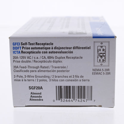 Eaton SGF20A Almond Self-Testing 5-20R 20A Gfci Outlet Duplex Receptacle 125V