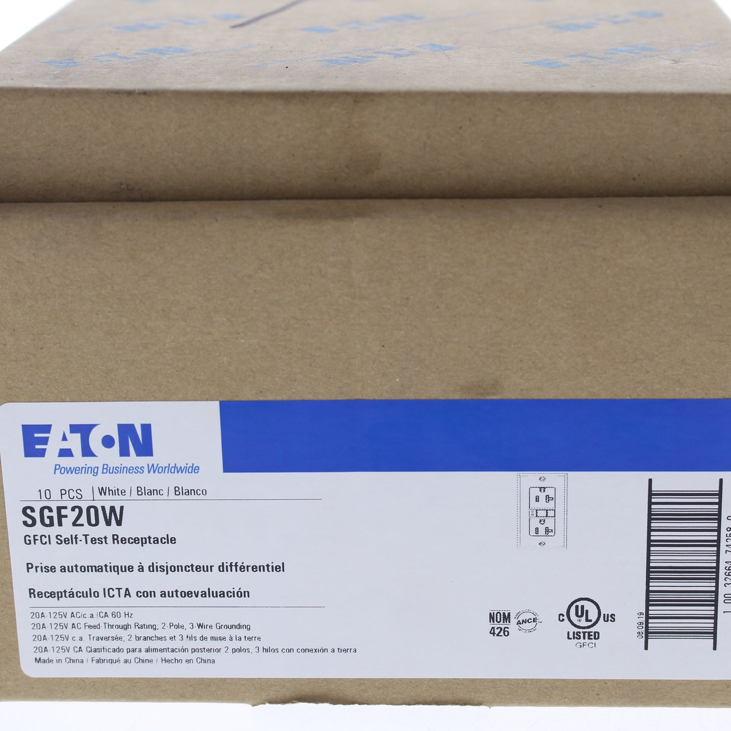 Eaton SGF20W White 5-20R 20A Self-Testing Gfci Outlet GFI Receptacles 125V 10pcs
