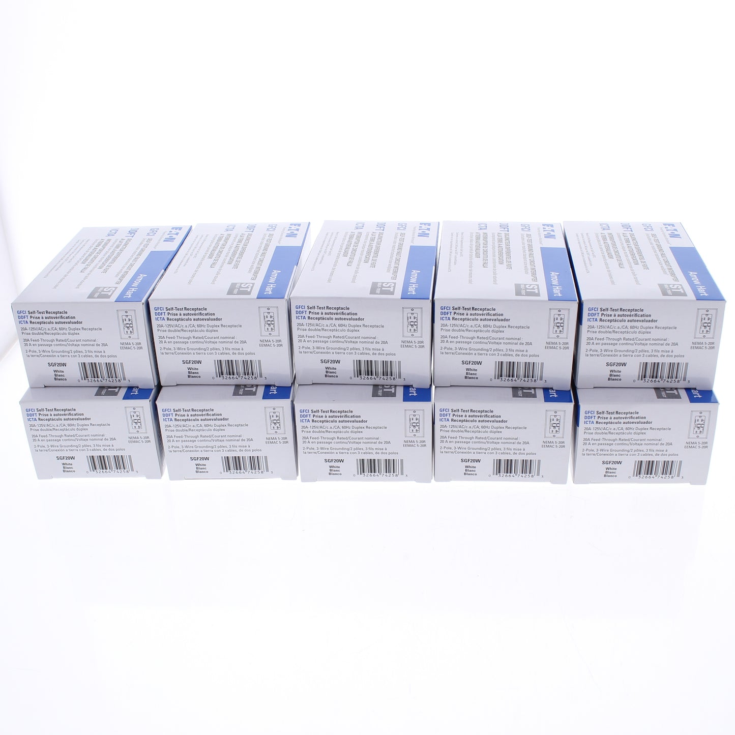 Eaton SGF20W White 5-20R 20A Self-Testing Gfci Outlet GFI Receptacles 125V 10pcs