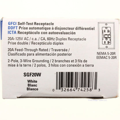 Eaton SGF20W White Self-Testing 5-20R 20A Gfci Outlet Duplex Receptacle 125V