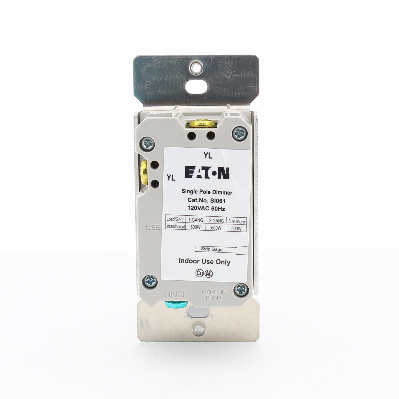 Eaton SI061-W-K-L White Single Pole Incandescent Slide Dimmer Switch NonPreset