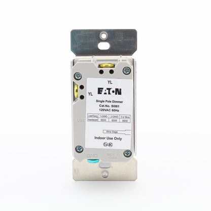 Eaton SI061-W-K-L White Single Pole Incandescent Slide Dimmer Switch NonPreset