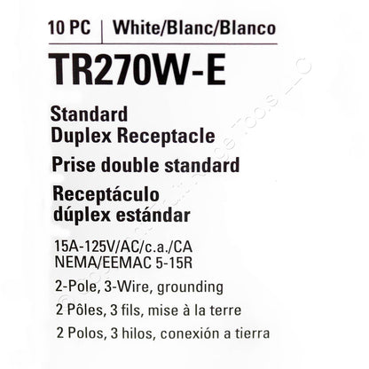 10 Eaton White Tamper Resistant Duplex Outlets 5-15R 15A Black-Backing TR270W-E