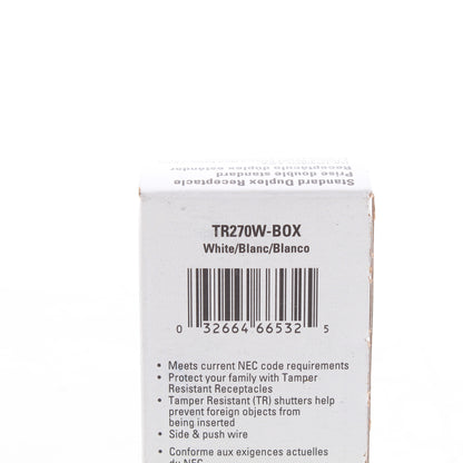 Eaton White Tamper Resistant Duplex Receptacle Outlet Nema 5-15R 15A TR270W