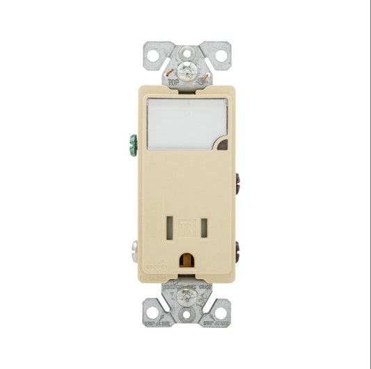 Eaton Ivory Tamper Resistant Decorator Receptacle Outlet w/ Nightlight TR7735V