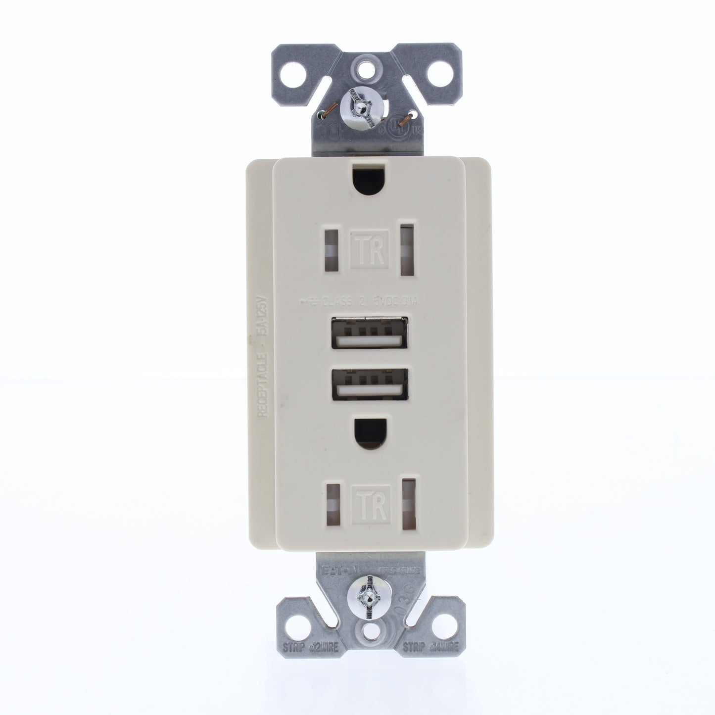 Eaton Almond Tamper Resistant 15A Outlet Receptacle 3.1A USB Charger TR7755A