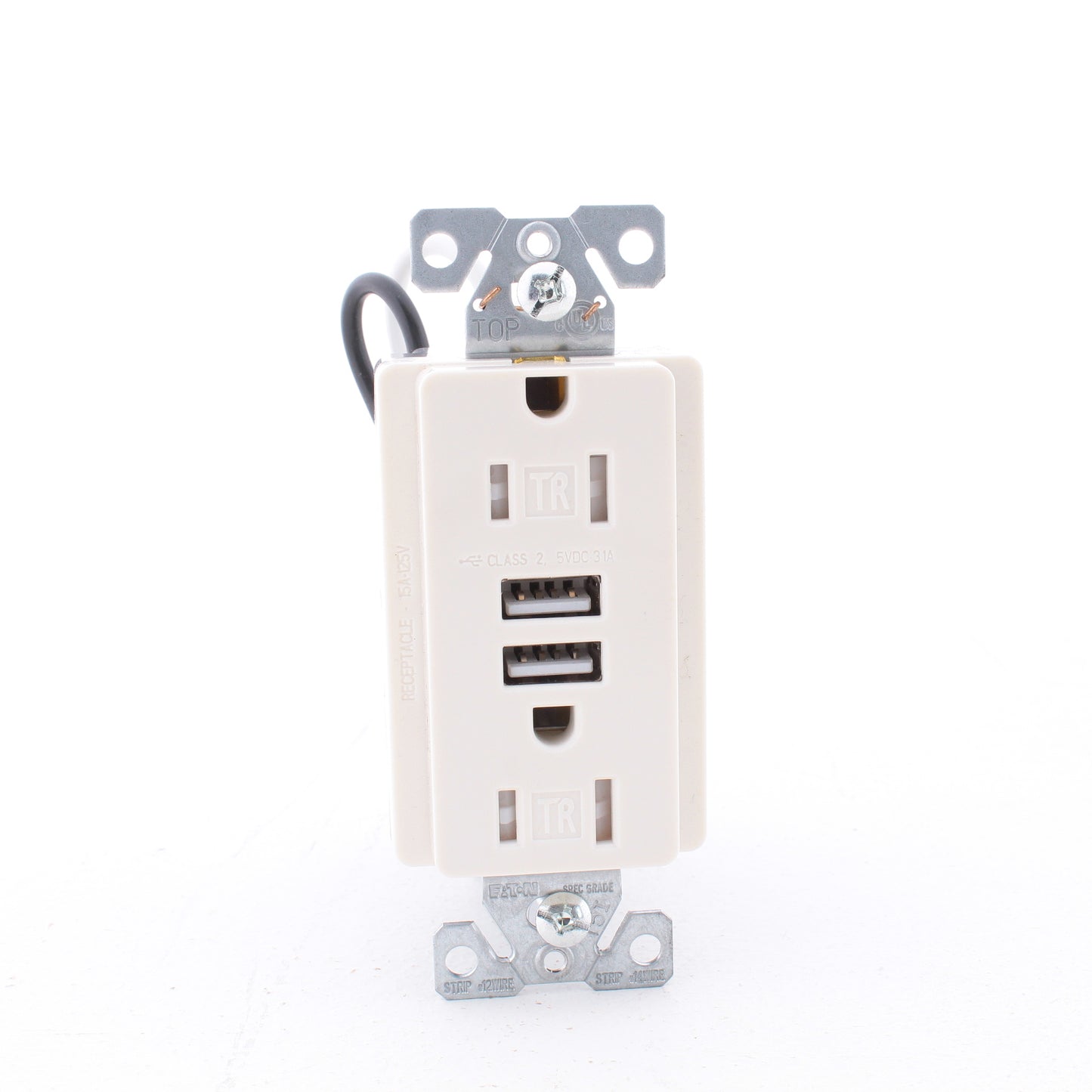 Eaton Lt Almond Tamper Resistant 5-15R 15A Outlet 3.1A USB Charger Bulk TR7755LA