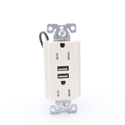 Eaton Lt Almond Tamper Resistant 5-15R 15A Outlet 3.1A USB Charger Bulk TR7755LA