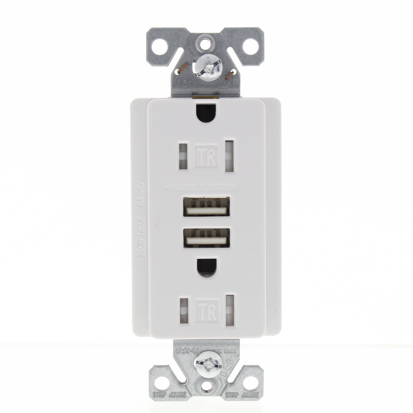 Eaton TR7755W White Tamper Resistant 15A Outlet Receptacle 3.1A USB Charger