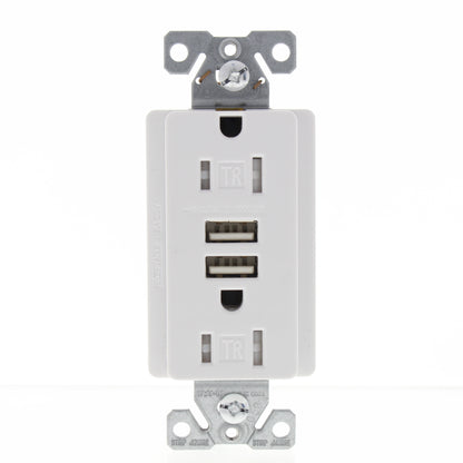 Eaton TR7755W White Tamper Resistant 15A Outlet Receptacle 3.1A USB Charger