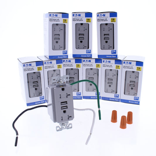 10 Eaton Gray Tamper Resistant 20A Outlet Receptacles 3.1A USB Charger TR7756GY