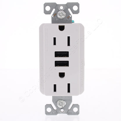 Eaton White Tamper Resistant 15A Outlet Receptacle 3.6A USB Charger TR7765W