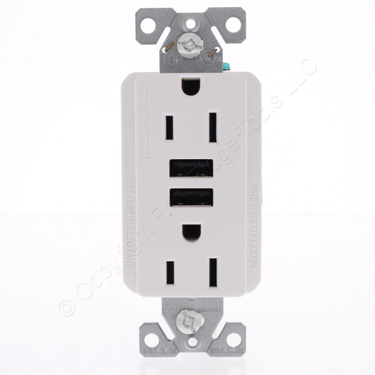 Eaton White Tamper Resistant 15A Outlet Receptacle 3.6A USB Charger TR7765W