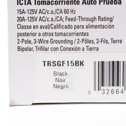 Eaton TRSGF15BK Black 15A Gfci Self-Test Outlet 5-15 Receptacle Tamper Resistant