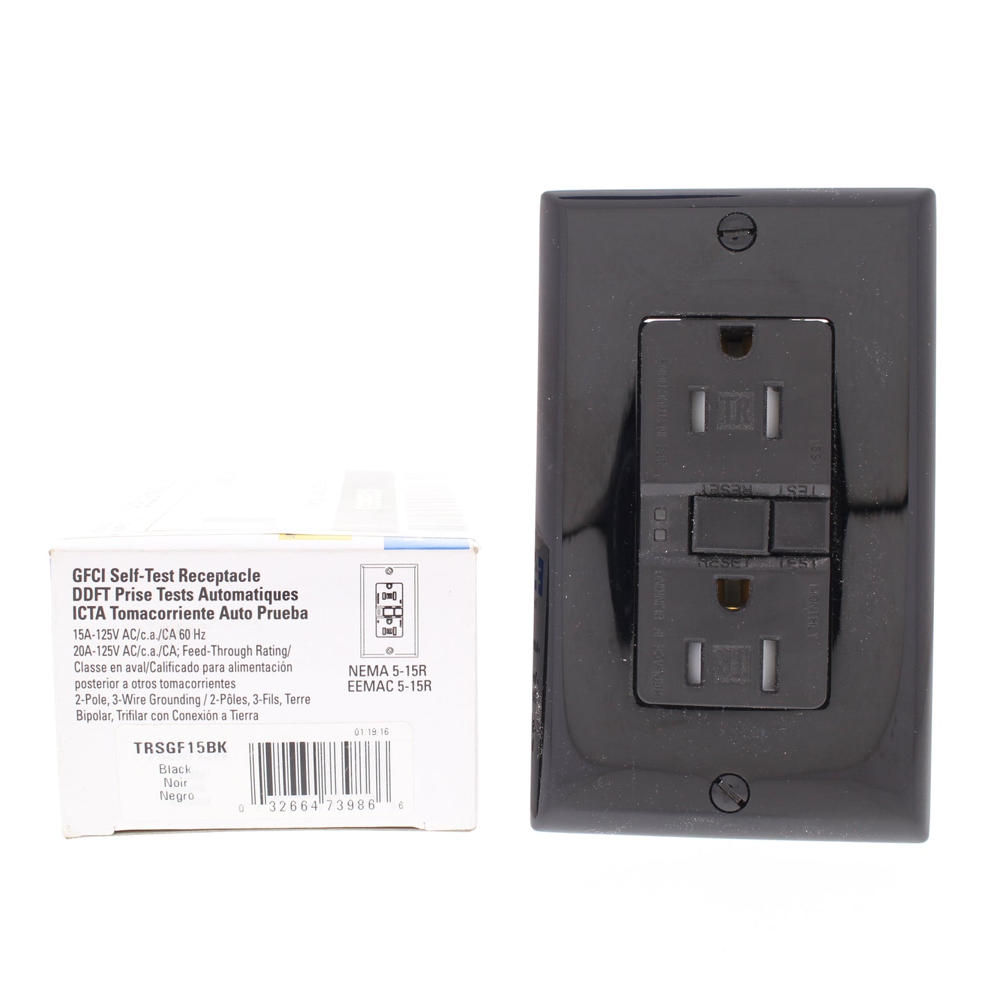 Eaton TRSGF15BK Black 15A Gfci Self-Test Outlet 5-15 Receptacle Tamper Resistant