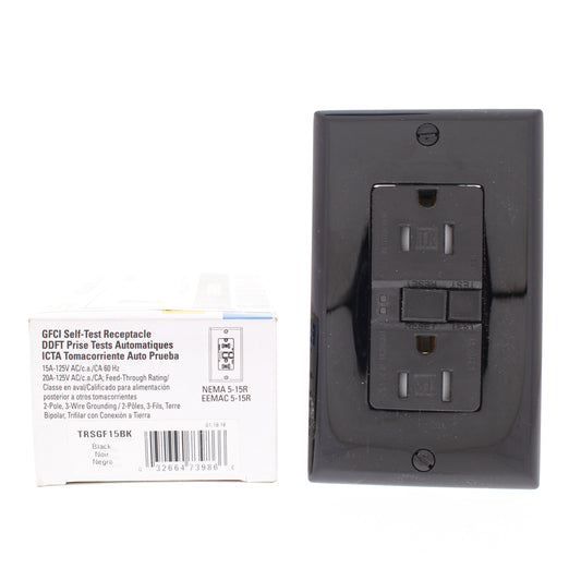 Eaton TRSGF15BK Black 15A Gfci Self-Test Outlet 5-15 Receptacle Tamper Resistant