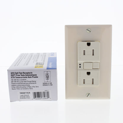Eaton TRSGF15LA Light Almond 15A GFCI Self-Test Outlet Receptacle 5-15R Tamper