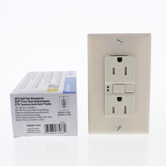 Eaton TRSGF15LA Light Almond 15A GFCI Self-Test Outlet Receptacle 5-15R Tamper