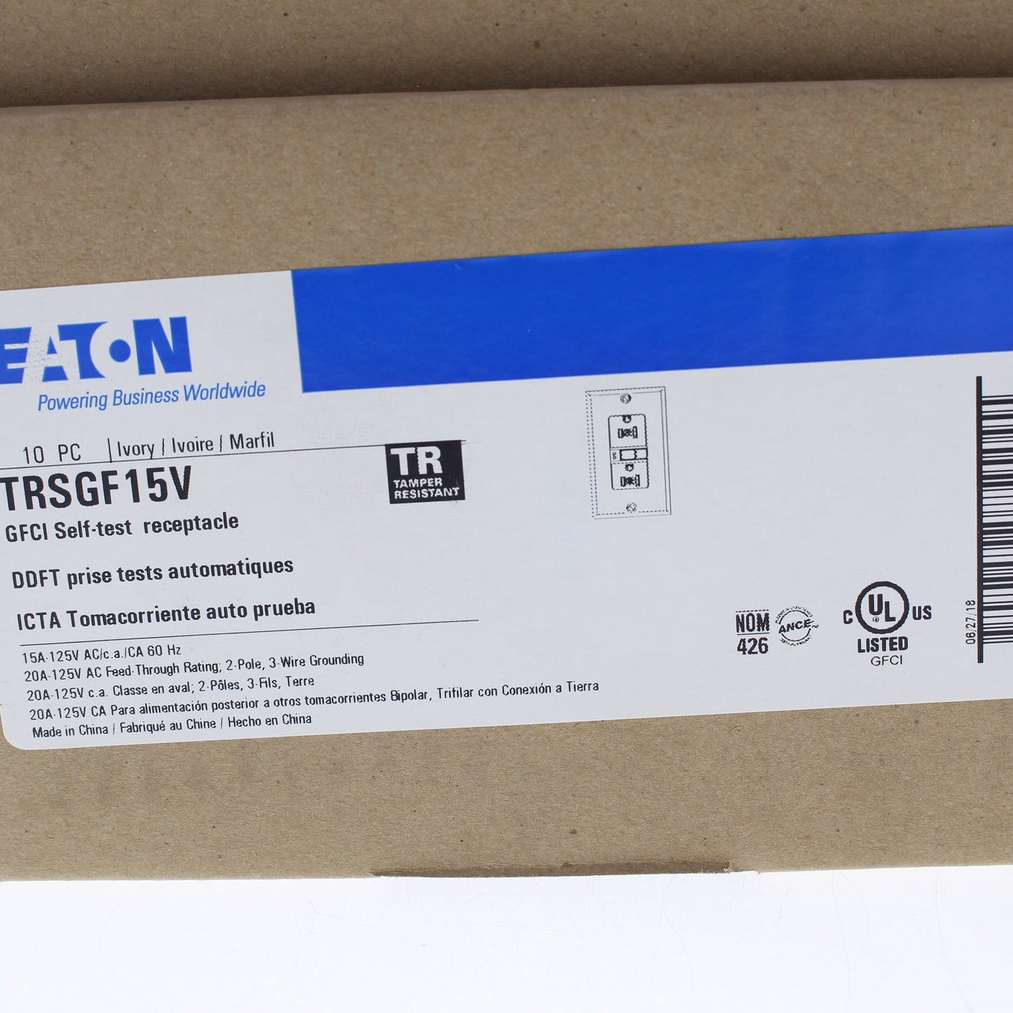 10 Eaton Ivory Tamper Resistant Gfci Self-Test Outlet Receptacles 15A TRSGF15V