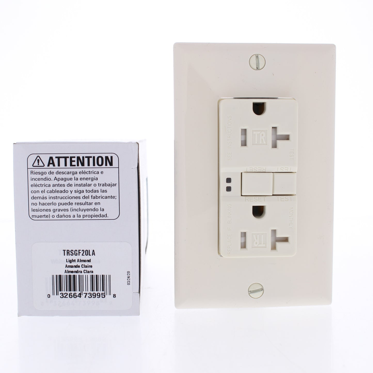 Eaton TRSGF20LA Light Almond 5-20R 20A Gfci Self-Test Outlet Receptacle Tamper