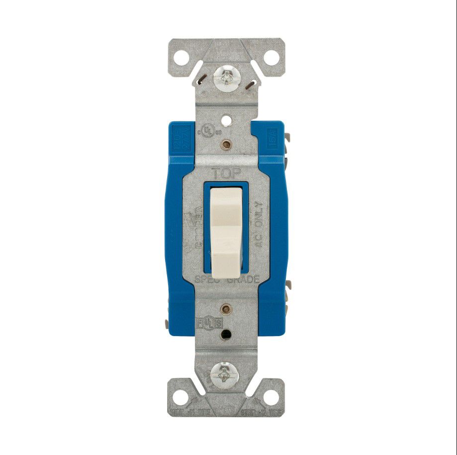 Cooper WD1203LA Lt Almond 3-Way Toggle Light Switch 15A Construction Grade B&S