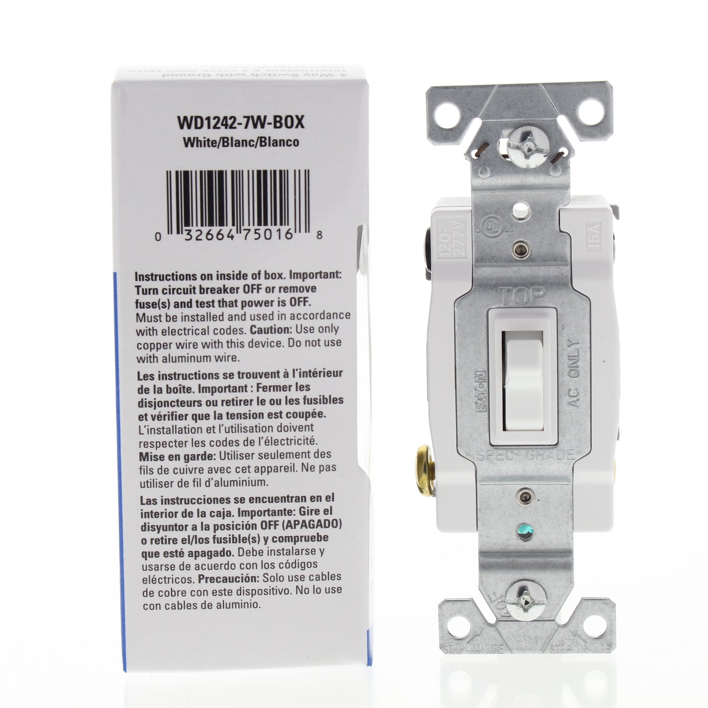 Eaton WD1242-7W-BOX White 4-WAY Framed Toggle Wall Light Switch 15A 120/277V