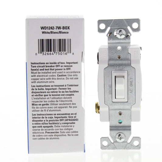 Eaton WD1242-7W-BOX White 4-WAY Framed Toggle Wall Light Switch 15A 120/277V