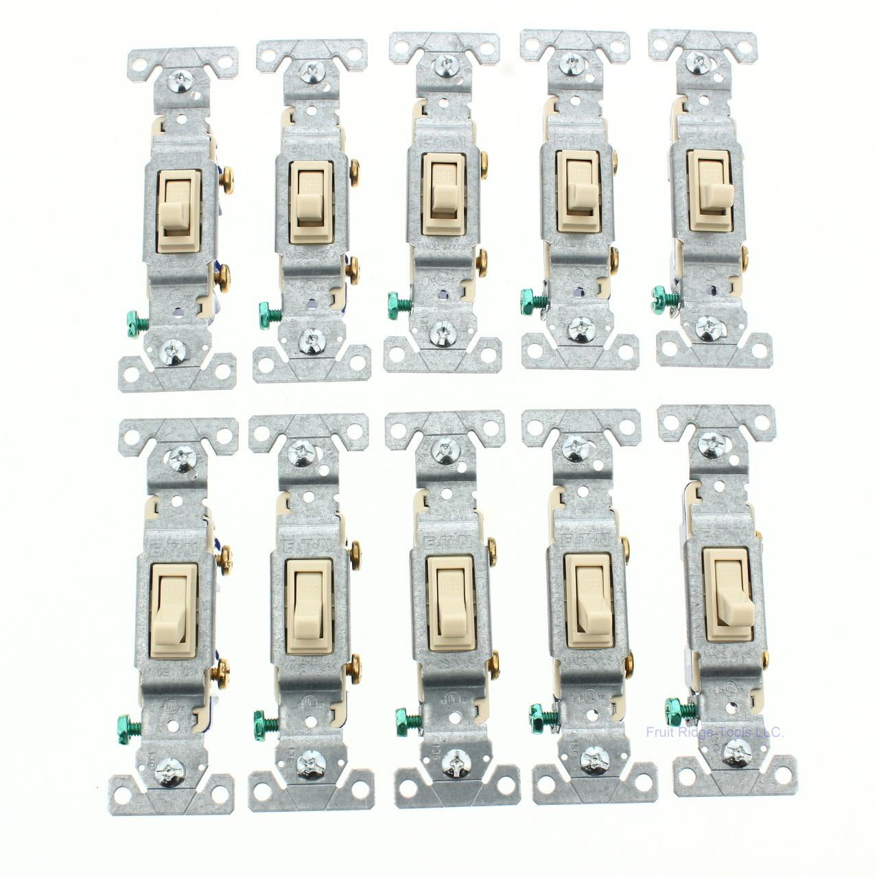 Eaton 1301-7V Ivory Quiet Toggle Wall Light Switches Single Pole 15A 120V 10pcs
