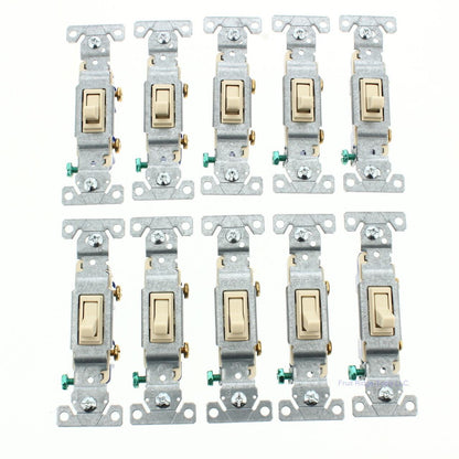 Eaton 1301-7V Ivory Quiet Toggle Wall Light Switches Single Pole 15A 120V 10pcs