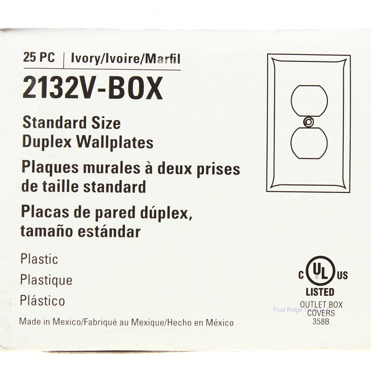 Eaton 2132V Ivory 1-Gang Duplex Outlet Plastic Standard Wallplate Covers 25-pack