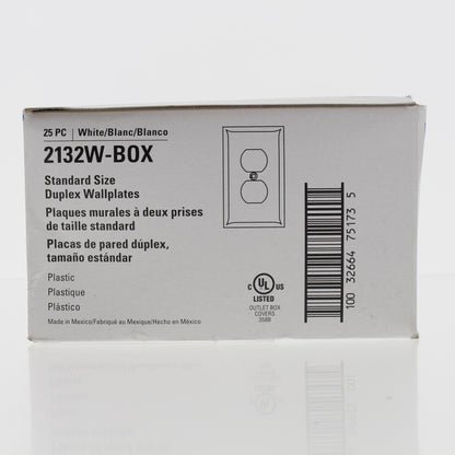 25 Cooper 1-Gang White Duplex Outlet Receptacle Cover Plastic Wallplates 2132W