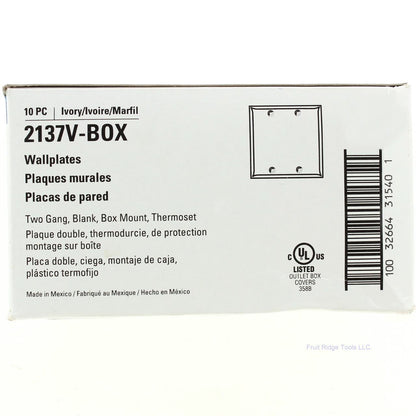 Eaton 2137V Ivory 2-Gang Blank Plastic Standard Wallplate Cover Box Mount 10pcs