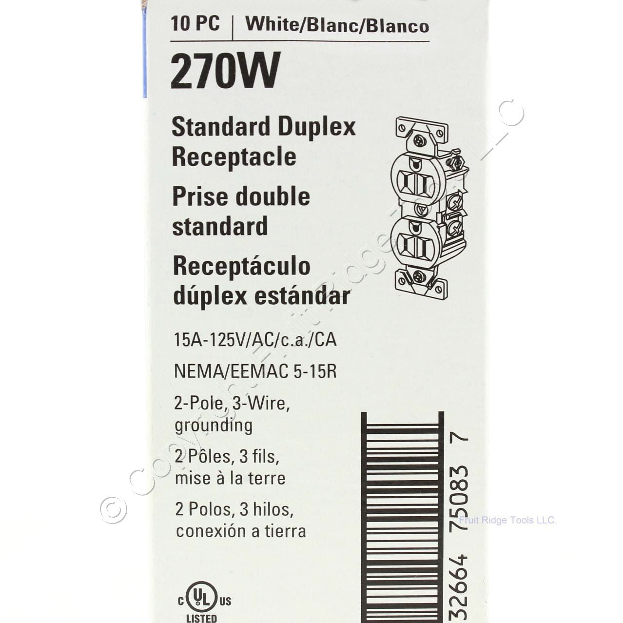 Eaton 270W White 15A Residential Duplex Outlet Receptacles NEMA 5-15R 125V 10pcs