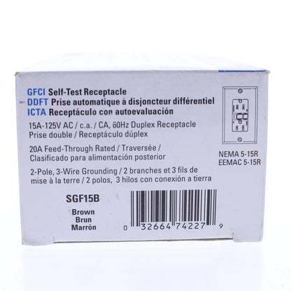 Eaton SGF15B Brown 5-15R 15A GFCI Self-Testing Duplex GFI Receptacle Outlet 125V