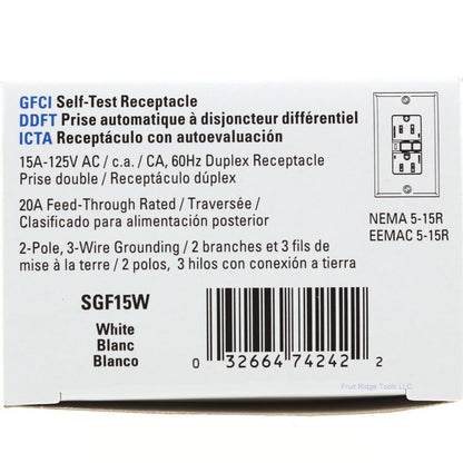 Eaton SGF15W White 15A GFCI Self-Testing Outlet Duplex Receptacle 125V 5-15R