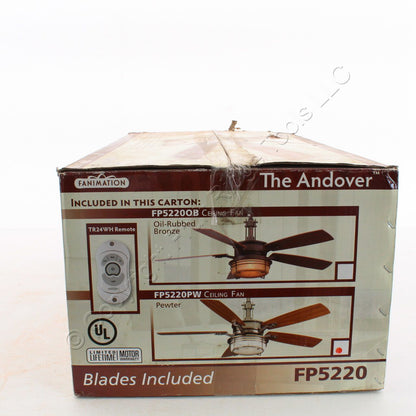 Fanimation FP5220PW Andover Pewter 5 Blade 54" Ceiling Fan and Light w/ Remote