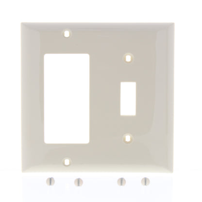 GE 59910 Ivory 2-Gang Decorator Toggle Combo Unbreakable Nylon Wallplate Cover