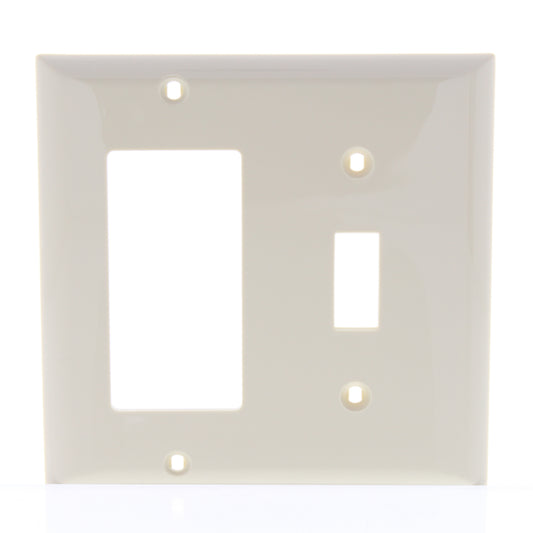 GE 59910 Ivory 2-Gang Decorator Toggle Combo Unbreakable Nylon Wallplate Cover