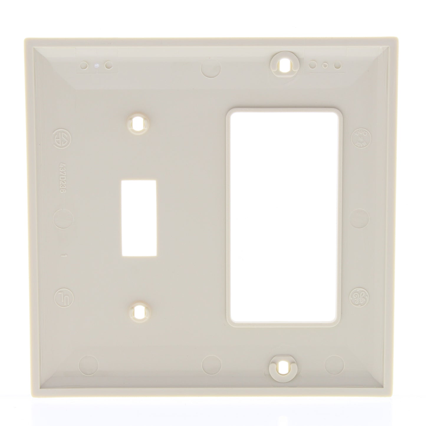 GE 59910 Ivory 2-Gang Decorator Toggle Combo Unbreakable Nylon Wallplate Cover