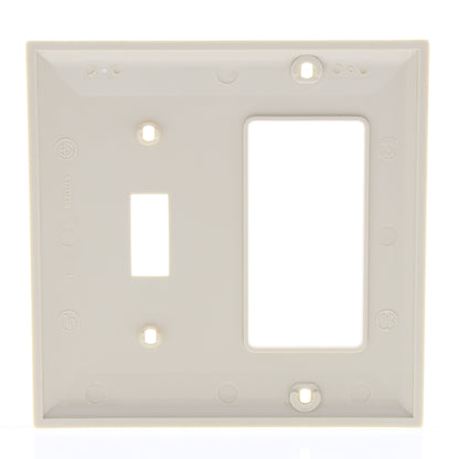 GE 59910 Ivory 2-Gang Decorator Toggle Combo Unbreakable Nylon Wallplate Cover