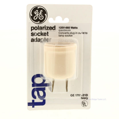 GE GE1701-21D Ivory Polarized 2-Prong Plug-In Lamp Socket Adapter 125V 600W
