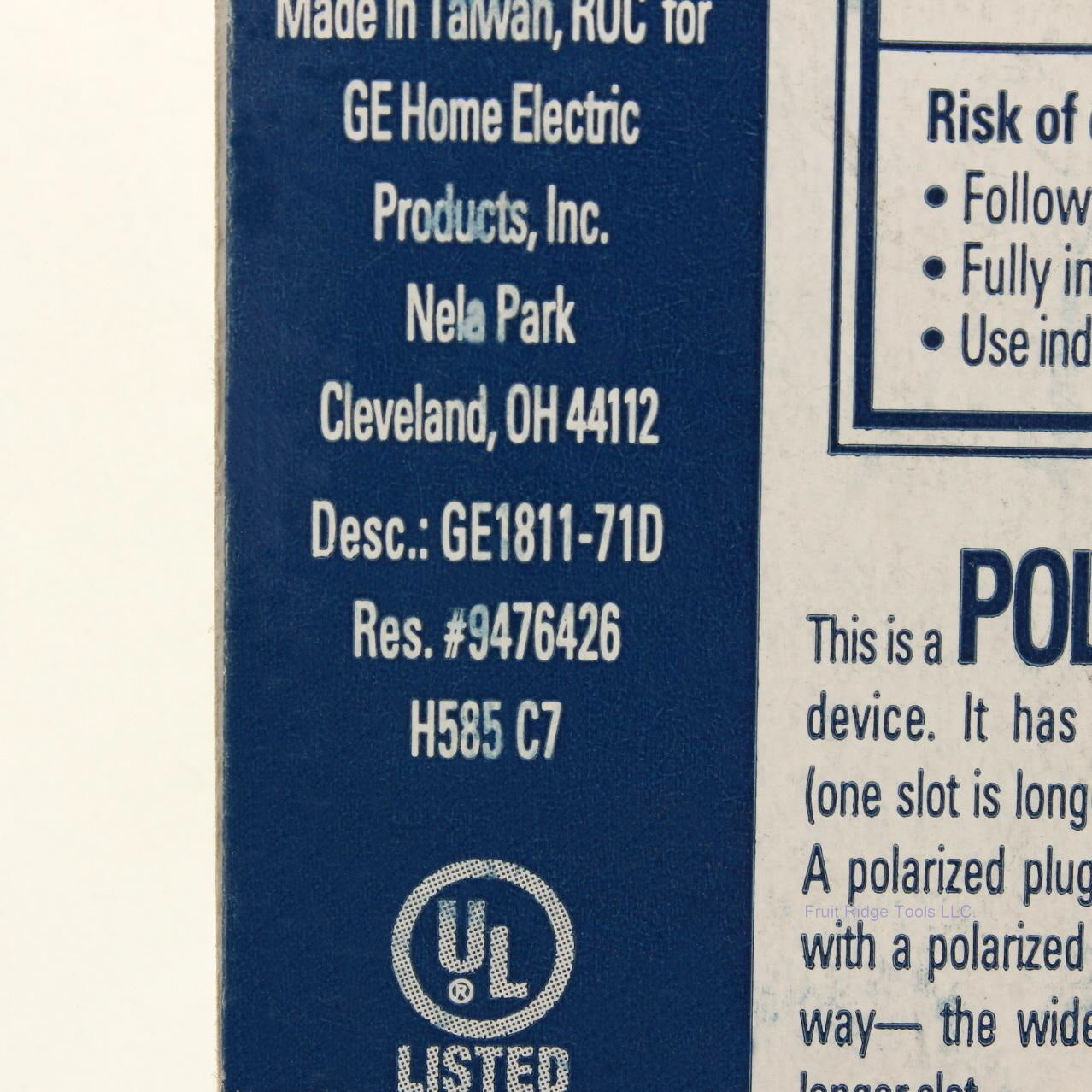 General Electric 1811-71D Quick Clamp Connector for Extension Cord End Polarized